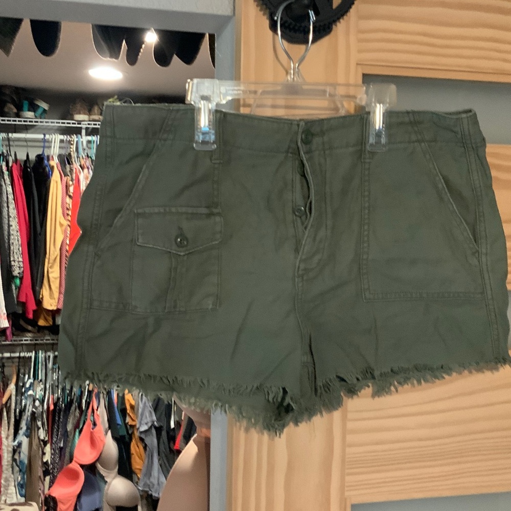 Olive Green Women's Utility Frayed Hem Shorts